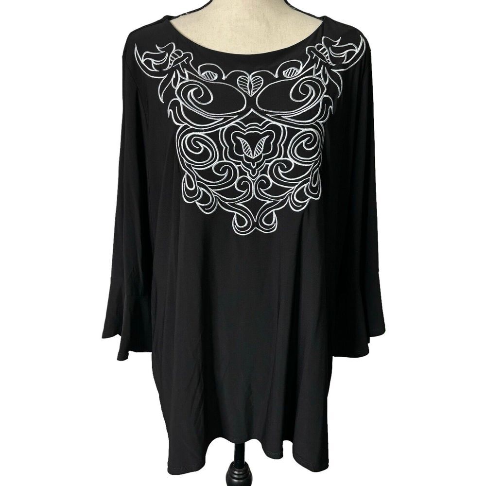Anthony Originals Blouse Womens 2X Black White Detail 3/4 Sleeve  Business‎